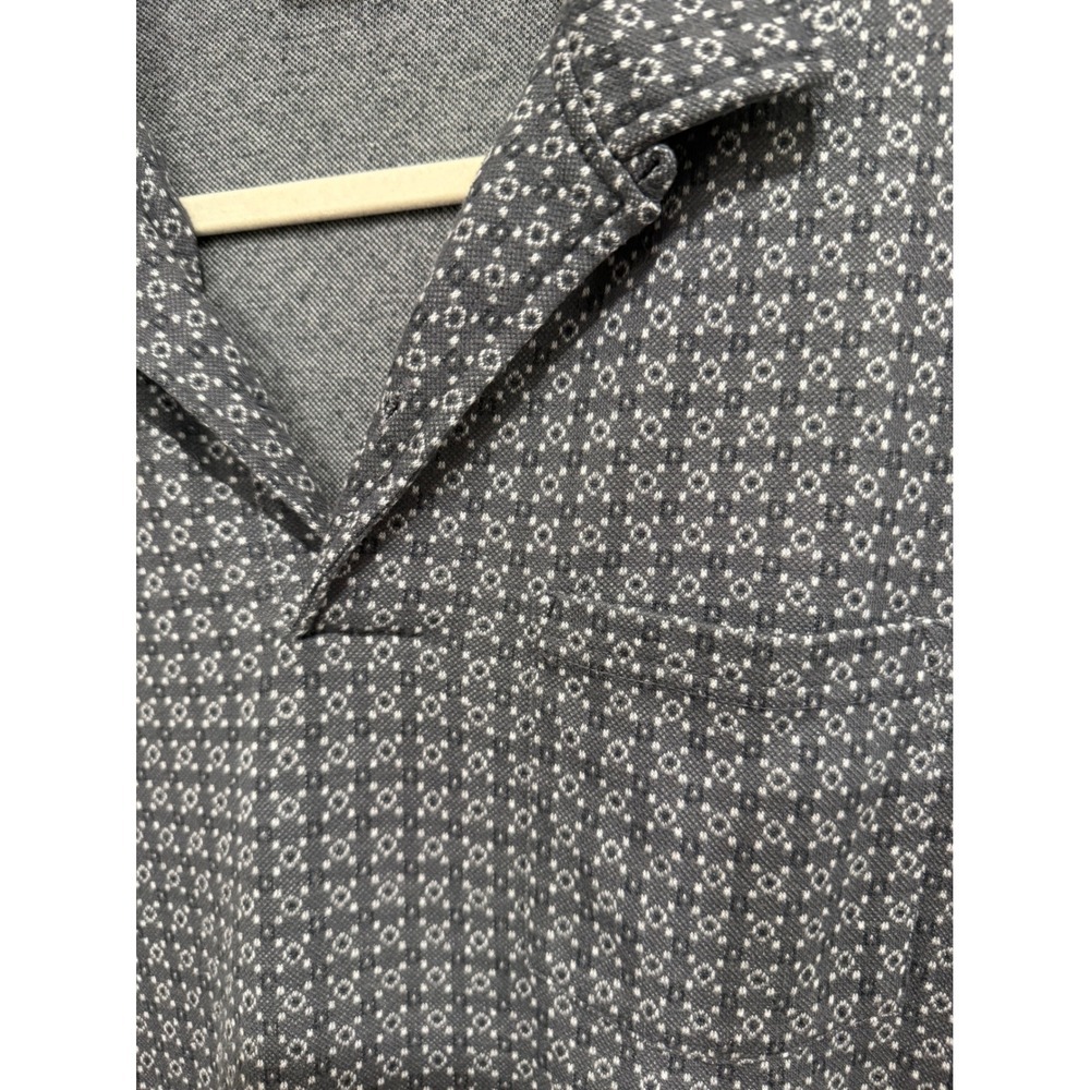 Urban Outfitters Mens Gray Geometric Jacquard Knit Camp Collar Polo Shirt Medium